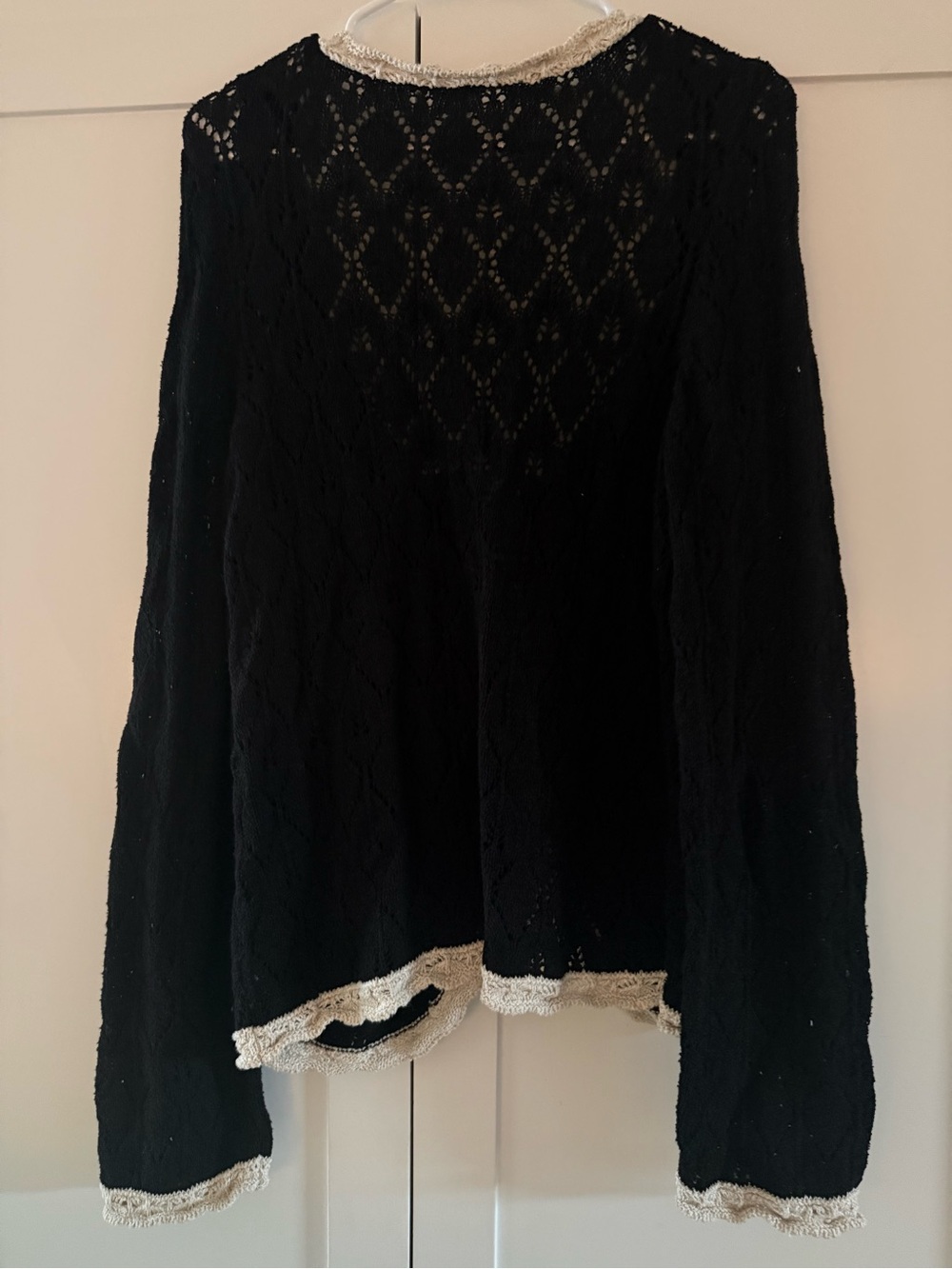 NWOT Free People Adelene Cardigan Black Pointelle Lace Trim Cotton Linen Boho XL - Picture 10 of 10